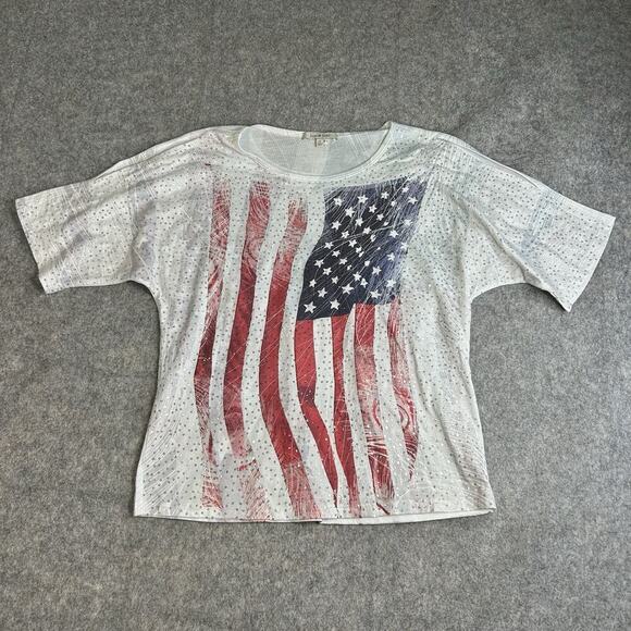 Jess & Jane Tunic Top Small Cold Should American Flag Embellished USA Patriotic - Picture 1 of 8